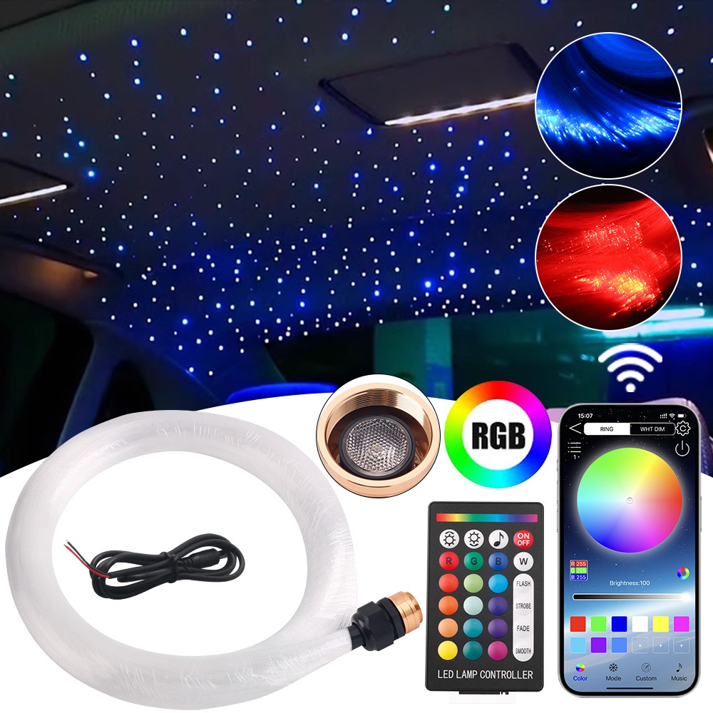 16W RGBW รถ Star Light หลังคา Star Fibre Optic เพดาน Starry Light สมาร์ท APP ควบคุมเพลง Blinking Fib