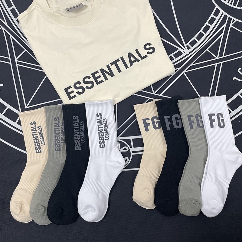 4 คู่/เซ็ต FOG FEAR OF GOD ESSENTIALS แฟชั่นโลโก้ตัวอักษรถุงเท้ายาว High Street ถุงเท้าบาสเก็ตบอลผู้ชายผ้าฝ้าย