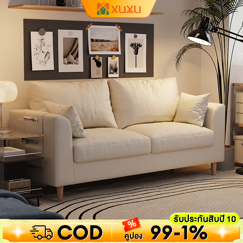 XUXU โซฟา โซฟาเบด 1/2/3 ที่นั่ง ผ้าคลุมโซฟา ผ้าฝ้ายและผ้าลินิน 120CM Sofa ที่นั่งสีทึบ แต่งห้อง มาพร้อมหมอนอิงเข้าเซต 2 ใบ สไตล์นอร์ดิก