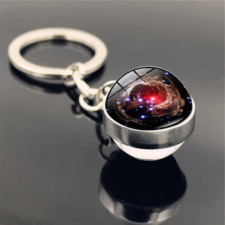 ระบบพลังงานแสงอาทิตย์ Galaxy Nebula Double-Sided Glass Ball พวงกุญแจ Moon Earth Mars จี้พวงกุญแจเครื่องประดับขายส่ง