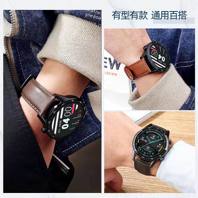 20 มม.Huawei Original สายนาฬิกาหนังแท ้ เหมาะสําหรับ GT3/GT2pro/watch3/4 Glory magic 2 First Layer Calfskin 22 มม.สาย