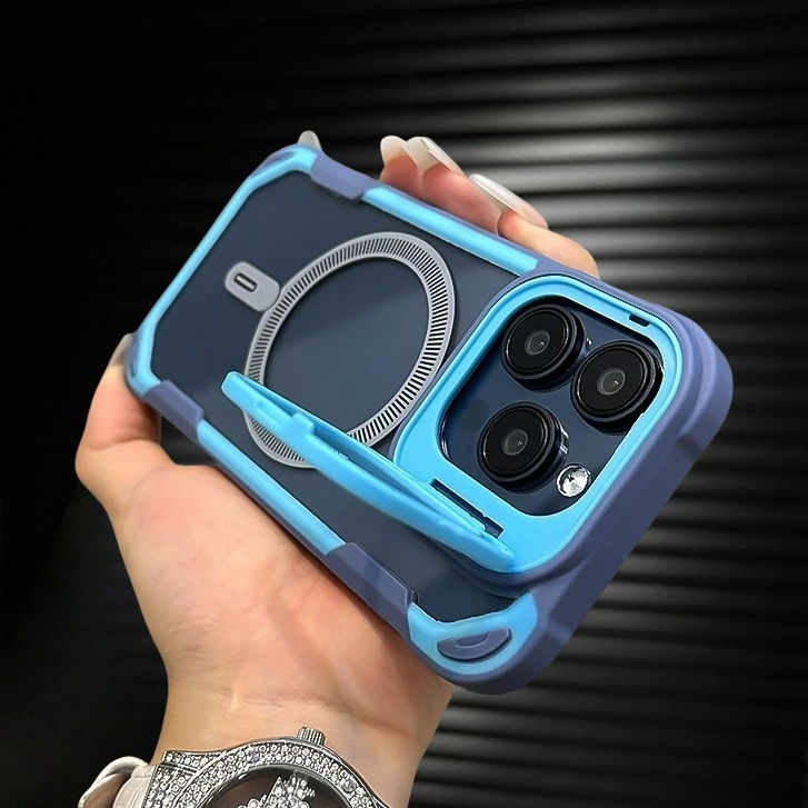 【Transparent acrylic hard case/with bracket/Blue】เคส compatible for iPhone 11 12 13 14 15 16 pro max case
