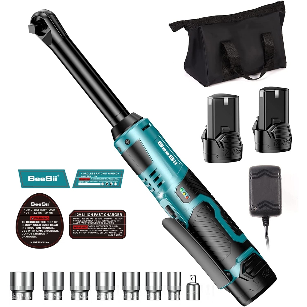 40ft-lbs 54N.m Seesii ไร้สาย 3/8 "คอยาวประแจวงล้อ 6" ขยายพร้อมแบตเตอรี่ 2 ชิ้นและ 7 ซ็อกเก็ต