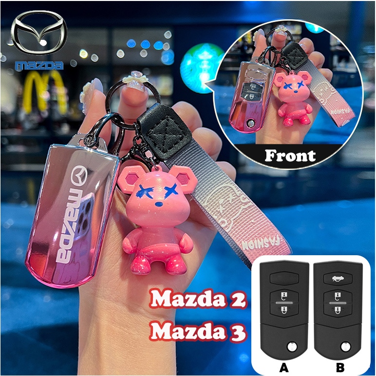 เคสกุญแจรถสีไล่ระดับ พร้อมพวงกุญแจ สําหรับ Mazda3, Mazda2, Mazda 5