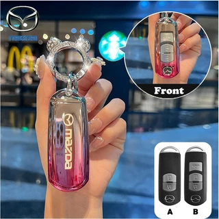 สีไล่ระดับสีกุญแจรถสําหรับ mazda skyactive/cx-5/cx-3/mazda 2/mazda 3 พวงกุญแจฝาครอบกุญแจ
