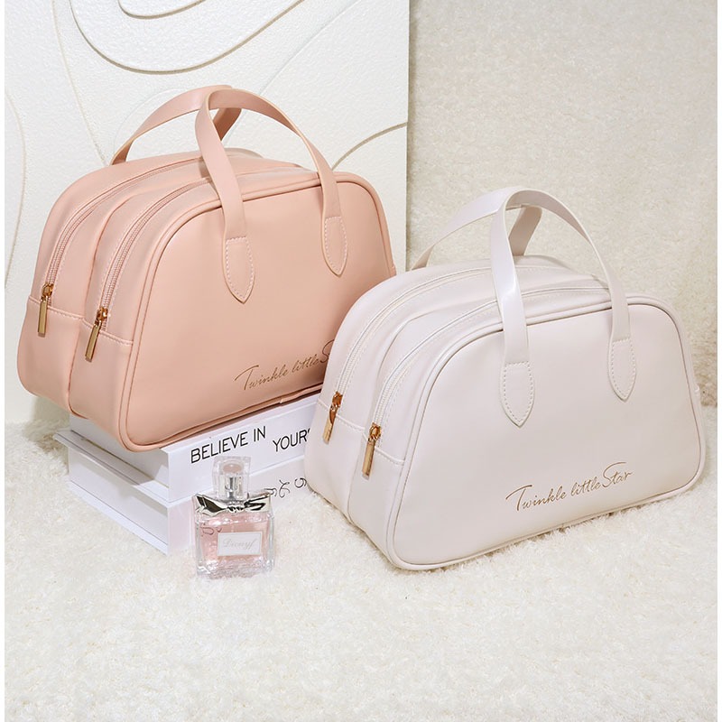 กระเป๋าเครื่องสําอาง หนัง PU สองชั้น ความจุขนาดใหญ่ กันน้ํา อเนกประสงค์ สําหรับบ้าน ออฟฟิศ