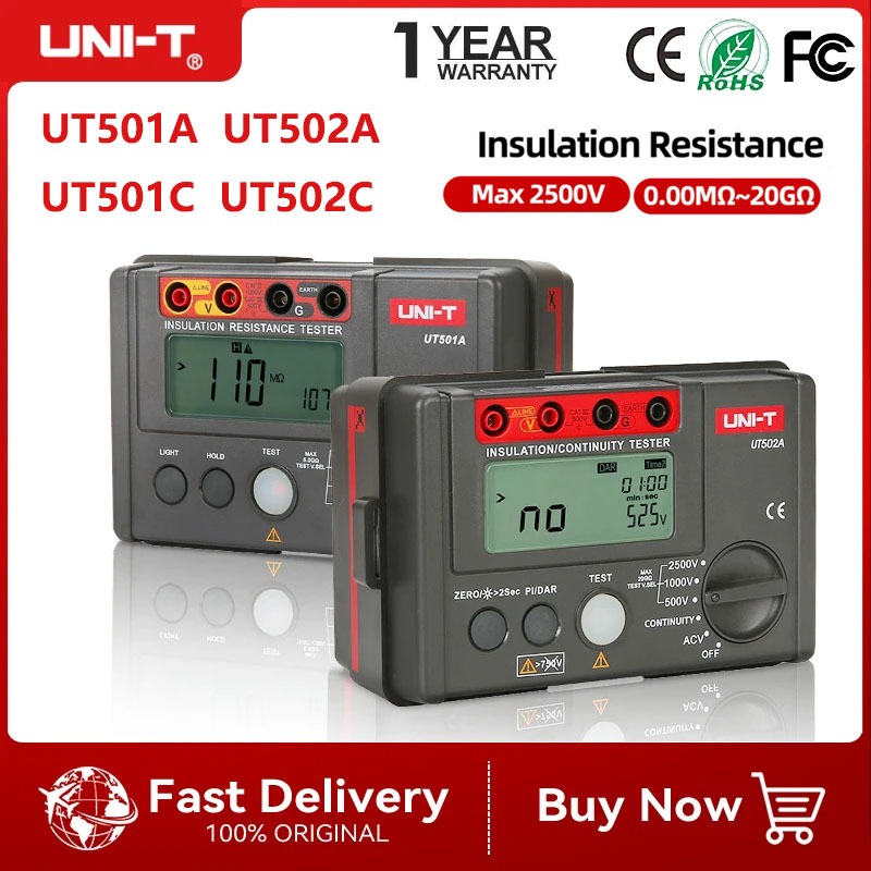 UNI-T Ready Stockuni-t UT501A UT502A 100V-2500V ฉนวนกันความร้อน Earth Ground Resistance Meter Megger