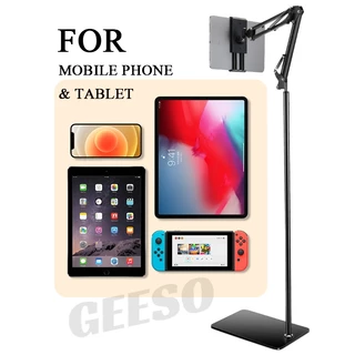 GEESO 2 in 1 ขาตั้งโทรศัพท์มือถือ ขาตั้ง ที่จับใช้สำหรับมือถือ แท็บเล็ต ไอเเพด ที่วางแท็บเล็ตแบบตั้งพื้น ฐานเหลี่ยม พับได้ Mechanical Cantilever Floor Phone Holder