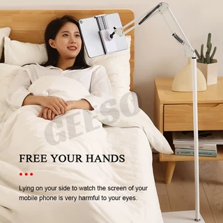 GEESO 2 in 1 ขาตั้งโทรศัพท์มือถือ ขาตั้ง ที่จับใช้สำหรับมือถือ แท็บเล็ต ไอเเพด ที่วางแท็บเล็ตแบบตั้งพื้น ฐานเหลี่ยม พับได้ Mechanical Cantilever Floor Phone Holder