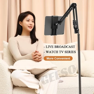 GEESO 2 in 1 ขาตั้งโทรศัพท์มือถือ ขาตั้ง ที่จับใช้สำหรับมือถือ แท็บเล็ต ไอเเพด ที่วางแท็บเล็ตแบบตั้งพื้น ฐานเหลี่ยม พับได้ Mechanical Cantilever Floor Phone Holder