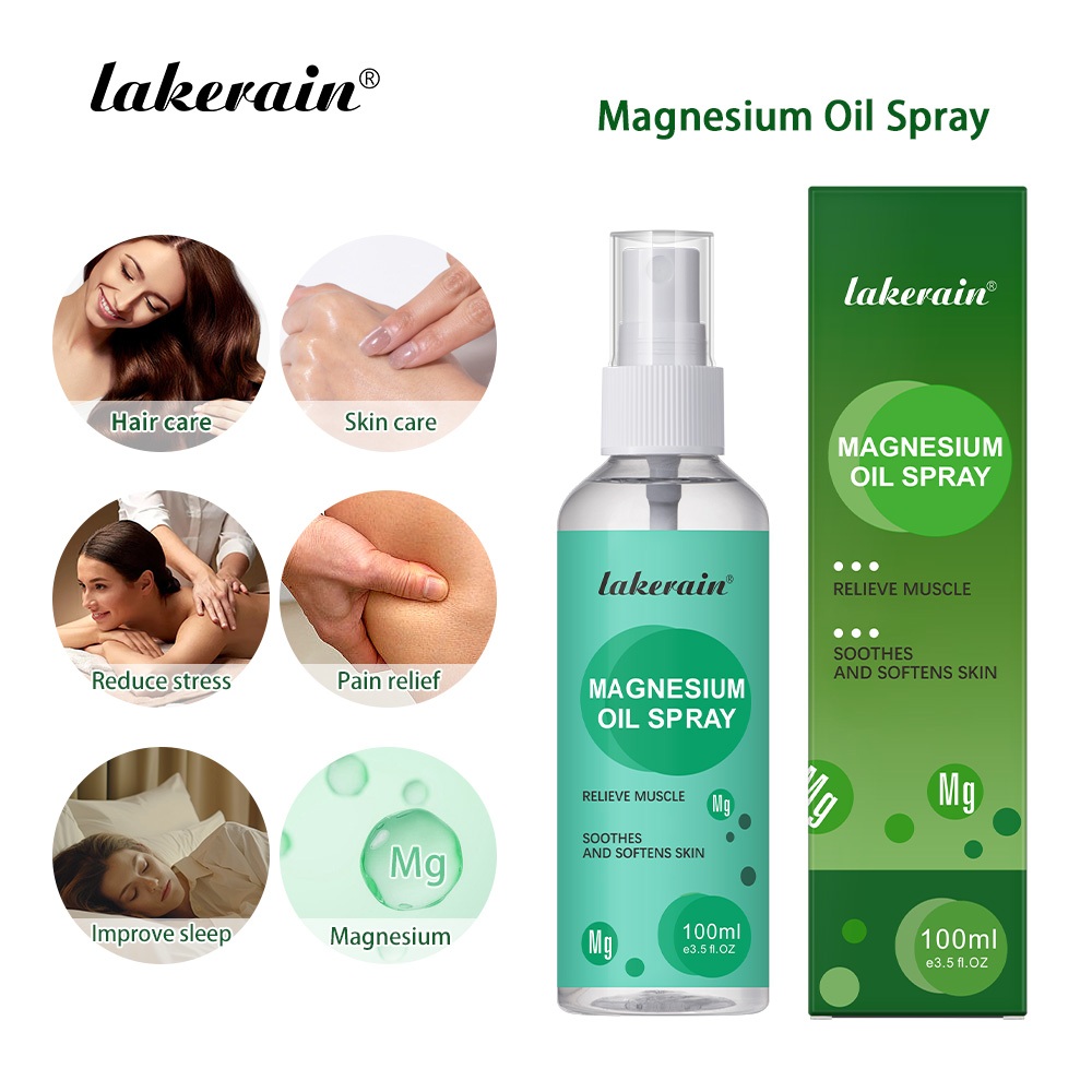 Lakerain Multi-Active Magnesium Oil Spray Multi-Purpose บรรเทาอาการปวด ปรับปรุงการนอนหลับ ปลอบประโลมและซ่อมแซมผิว ลดความเครียดในร่างกาย 80ml
