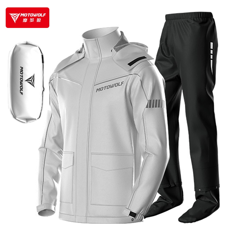 Motowolf Motorcycle Rider Raincoat Set Men Color-Matching with Upgraded Hidden Boot Covers แถบสะท้อนแสง Chubasquero Moto