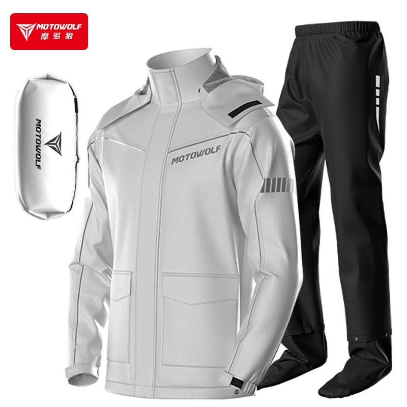 Motowolf Motorcycle Rider Raincoat Set Men Color-Matching with Upgraded Hidden Boot Covers แถบสะท้อนแสง Chubasquero Moto