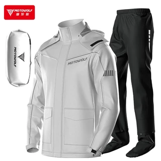 Motowolf Motorcycle Rider Raincoat Set Men Color-Matching with Upgraded Hidden Boot Covers แถบสะท้อนแสง Chubasquero Moto
