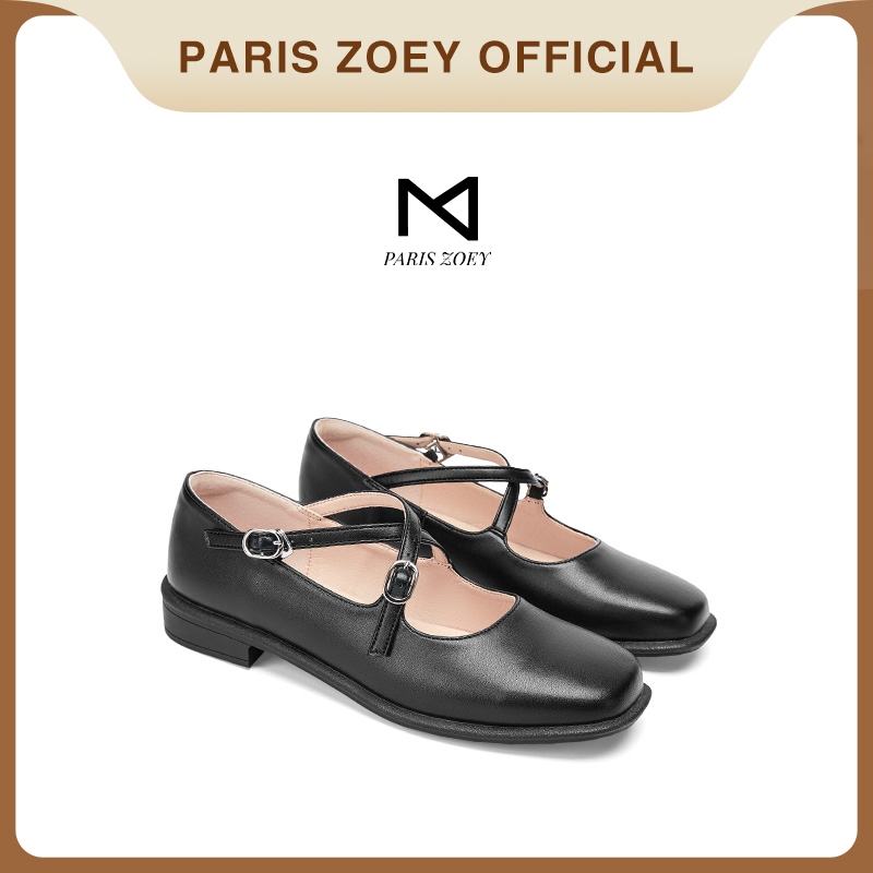 【ผลิตภัณฑ์ใหม่】Paris Zoey mary jane รองเท้าผู้หญิงสีดำ รองเท้าผู้หญิงหัวเข็มขัดส้นหนารองเท้าผู้หญิง