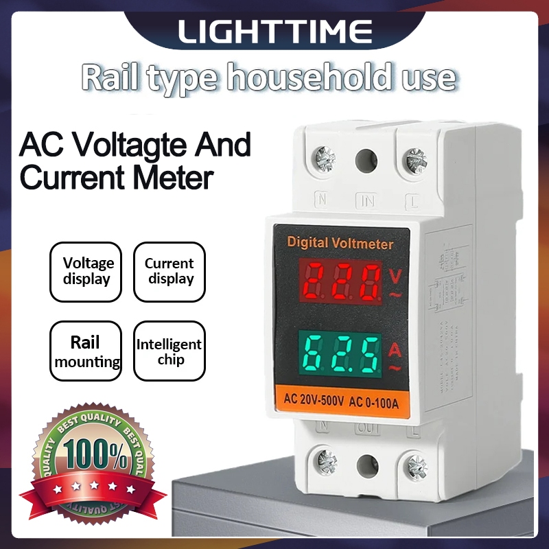 เครื่องวัดพลังงานไฟฟ้าเฟสเดียว AC50-500V 0-100A Din Rail Dual Display มิเตอร์ไฟฟ้าดิจิตอลแรงดันไฟฟ้า Current Monitor
