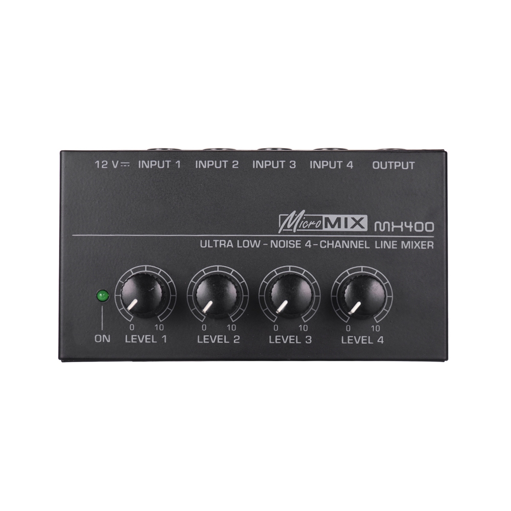 เครื่องผสมเสียงเสียง 4 ช่องเสียงรบกวนต่ําขนาดกะทัดรัดเป็นพิเศษพร้อมอะแดปเตอร์ไฟสายคุณภาพสูง Mono Audio Mixer MX400