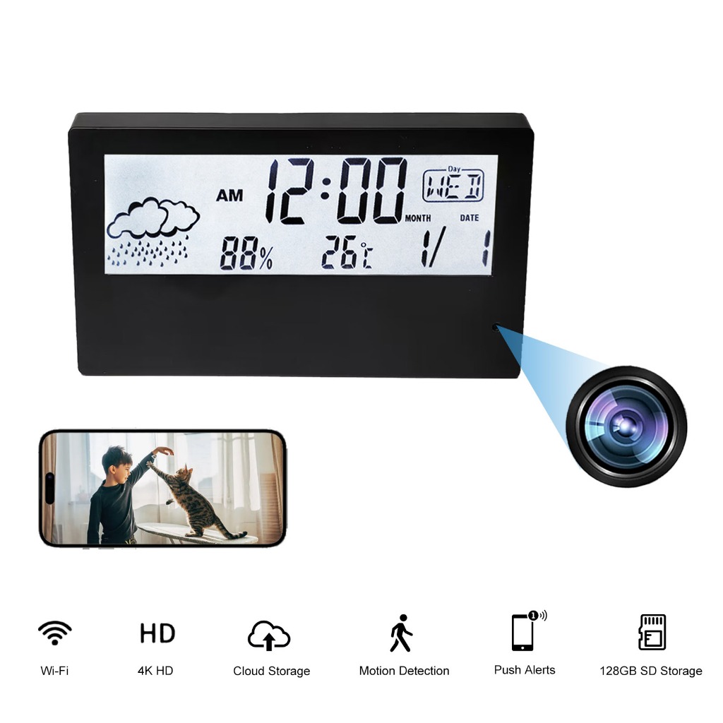 นาฬิกาปลุกซ่อนกล้องมินิ WIFI Night Vision Pinhole Nanny Spy Cam