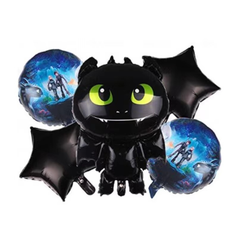 5pcs How to Train Your Dragon ชุดบอลลูนเด็กวันเกิดตกแต่งอลูมิเนียมฟอยล์อุปกรณ์ปาร์ตี้เทศกาลตกแต่งครบรอบ partysupplies กิจกรรม DIY