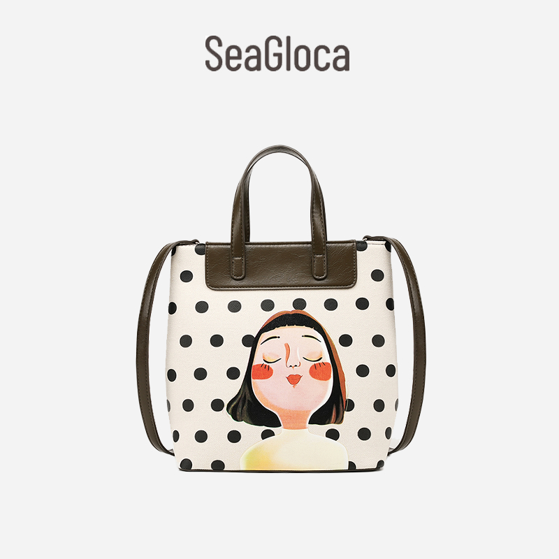 Seagloca ใหม่ Polka Dots คุณภาพสูงแฟชั่นพิมพ์ผ้าใบกระเป๋าปรับ PU สายรัดกระเป๋าสะพายสําหรับผู้หญิงไม่มี 2407