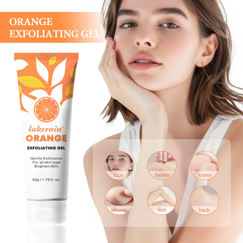 Lakerain Orange Exfoliating Brightening Gel สครับผิวหน้า, ทําความสะอาดล้ําลึก Moisturizing Facial Whitening Exfoliator Gel 50g