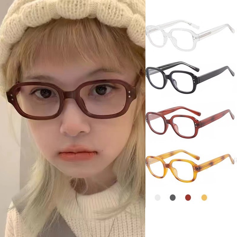 แว่นตาวินเทจเกาหลีเท่ป๊อปสีแดงกรอบสี่เหลี่ยมผืนผ้าสําหรับผู้หญิงเด็กผู้หญิงแสงสีฟ้าปิดกั้นเลนส์สุนทรีย์สวมใส่สบาย[besla.th]