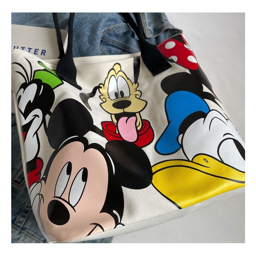 [กรุงเทพฯ จัดส่ง] กระเป๋าสะพายผ้าแคนวาสเกาหลียอดนิยมกระเป๋าถือมีซิปกระเป๋าผ้าการ์ตูนความจุขนาดใหญ่พิมพ์การ์ตูนเหมาะสําหรับผู้หญิงแ - รูปที่ 3