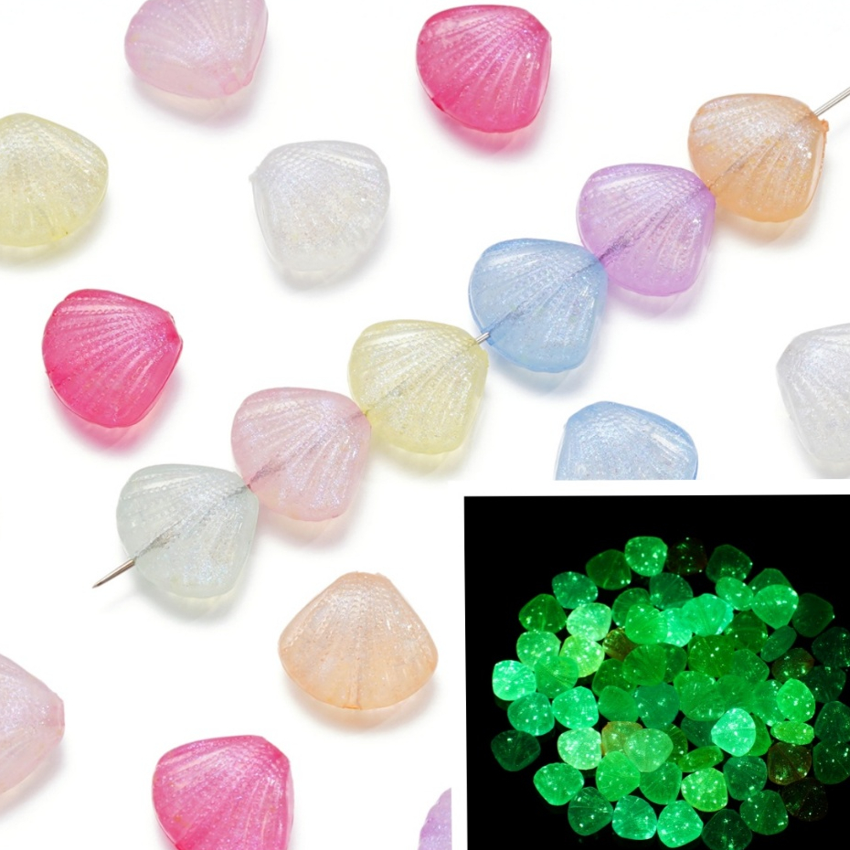 St.kunkka 10-20 ชิ้นอะคริลิคลูกปัด Luminous Mermaid Shell ลูกปัด Night Luminous DIY ทําสร้อยข้อมือสร้อยคอลูกปัดเครื่องประดับวัสดุอุปกรณ์เสริม