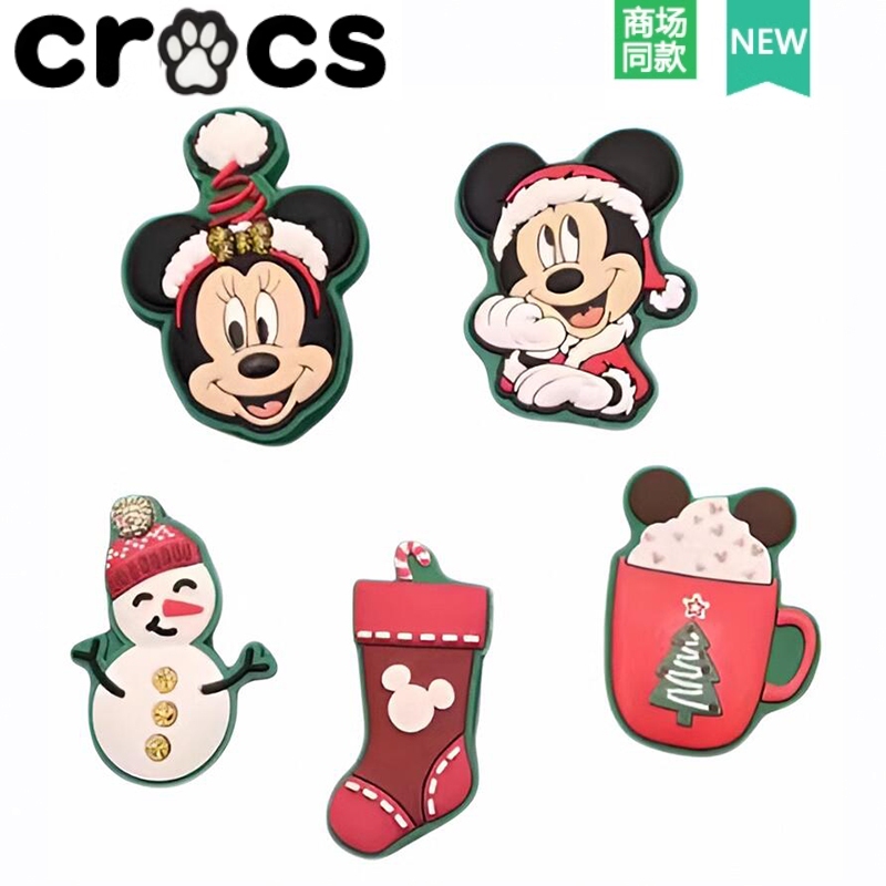 Crocs Hole รองเท้าอุปกรณ์เสริมรองเท้าดอกไม้การ์ด Luo Chi diy ตกแต่งที่ถอดออกได้การ์ตูนน่ารักคริสต์มาส Mickey รองเท้าหัวเข็มขัด Zhibixing JIBBITZ กระเป๋าชายหาด Disney Series