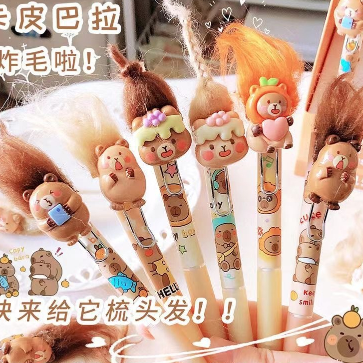 ปากกาตลก Capybara ทอดผมกดปากกาสร้างสรรค์เครื่องเขียนของขวัญรางวัลอุปกรณ์นักเรียนอุปกรณ์สํานักงาน