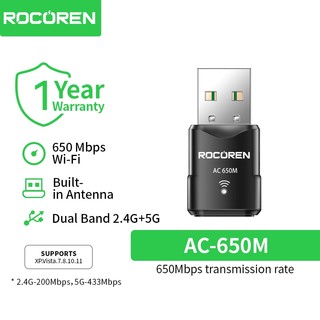 Rocoren 5G 650Mbps Usb Wifi Dongle Adapter เครือข่ายไร้สาย 2.4G/5Ghz 650Mbps Mini Pocket Wifi สําหรับ Pc DesktopXP/Vista/7-11 แล็ปท็อป