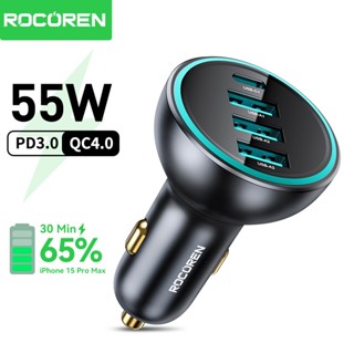 Rocoren 55W QC4.0 PD3.0 Blue Indictor Car Charger 4 พอร์ต US…