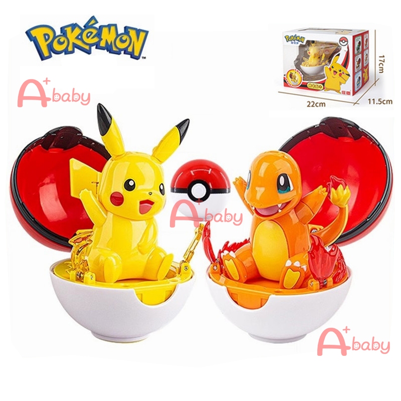 Pokemon Transformation Figure Pokeball ฟิกเกอร์ (Pikachu Charmander Squirtle Eevee) ของเล่นสําหรับเด็ก