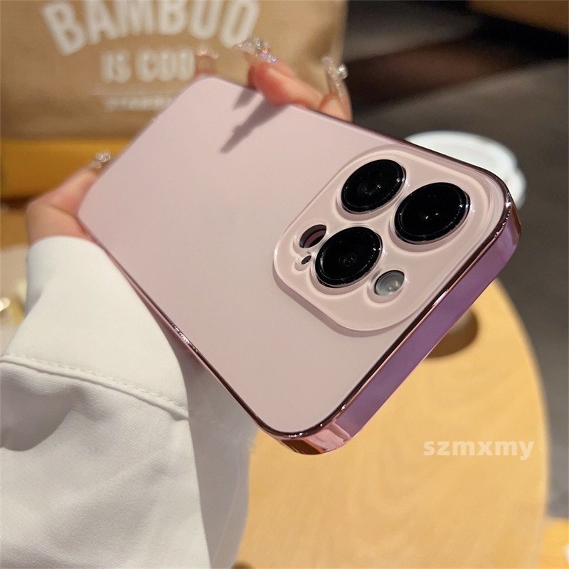 หรูหรา Electroplated Frosted Glass Case สําหรับ IPhone 15 14 12 11 13 Pro Max 15Plus 14Plus PC Cover