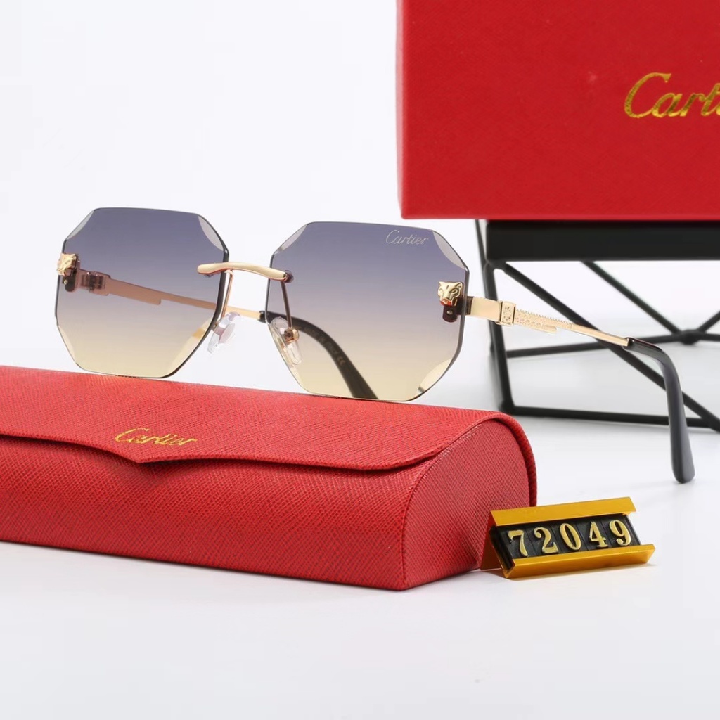2024 ใหม่ High-end Square Rimless แว่นตากันแดดผู้ชาย/ผู้หญิงยี่ห้อ Designer Cartier แว่นตากันแดดสําหรับหญิง Shades 72049 คลาสสิกแว่นตา