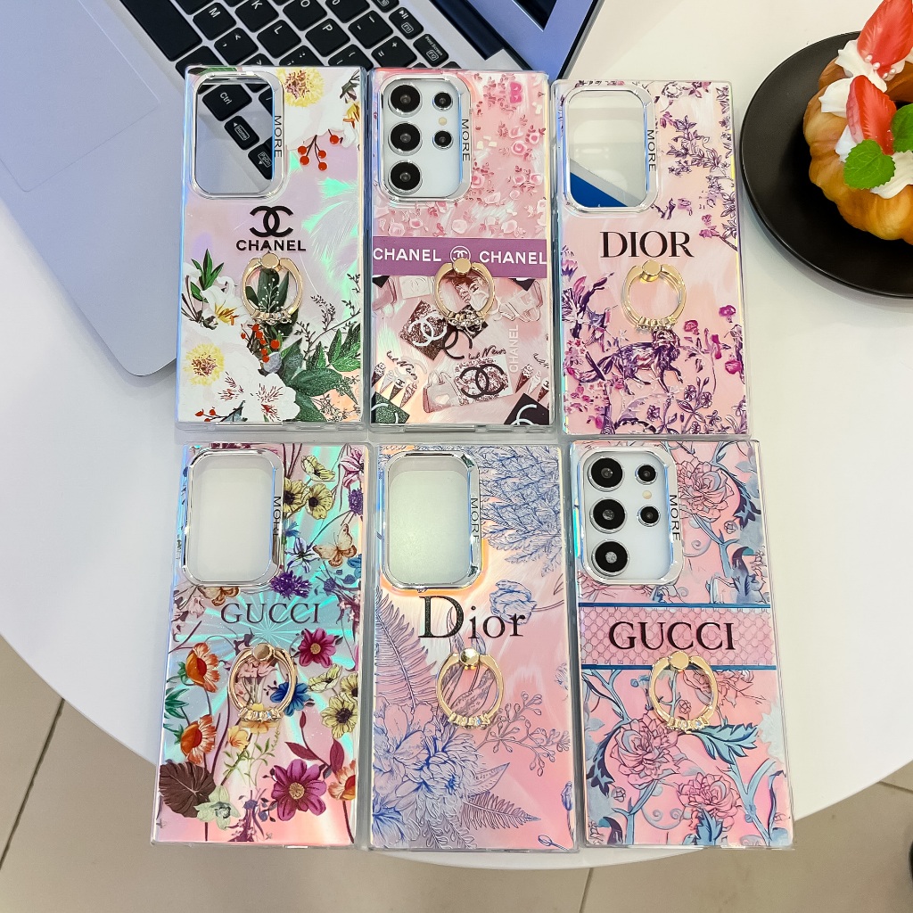 เคสโทรศัพท์มือถือ Samsung ใหม่ S24 Ultra S24 Plus S2S23 Ultra S23 Plus S23 S22 Ultra A55 A54 ใหม่ดอกไม้ผีเสื้อเคลือบด้วยไฟฟ้าเลเซอร์พร้อมแหวนหัวเข็มขัด