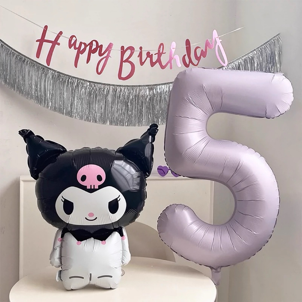 SANRIO ซานริโอ คุโรมิ วันเกิดชุด40นิ้วครีมสีม่วง0-9ลูกโป่งดิจิตอลสุขสันต์วันเกิดจดหมายแบนเนอร์ฝนผ้าไหมผ้าม่านพู่