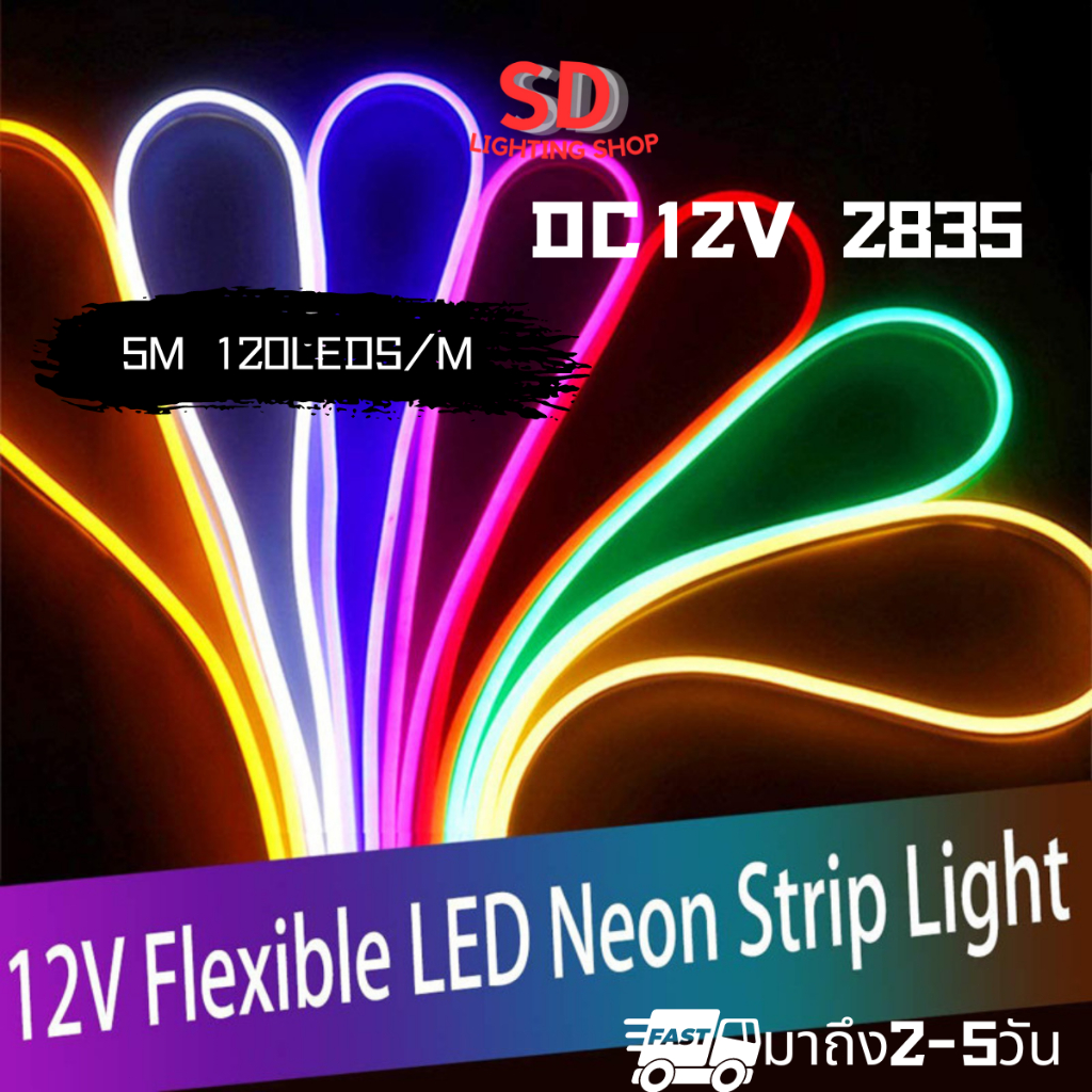 ไฟเส้นLED Neon Flexible Light DC12V 5m(11 สีให้เลือก) ไฟนีออนแต่งห้องไฟเส้น IP67กันน้ำ