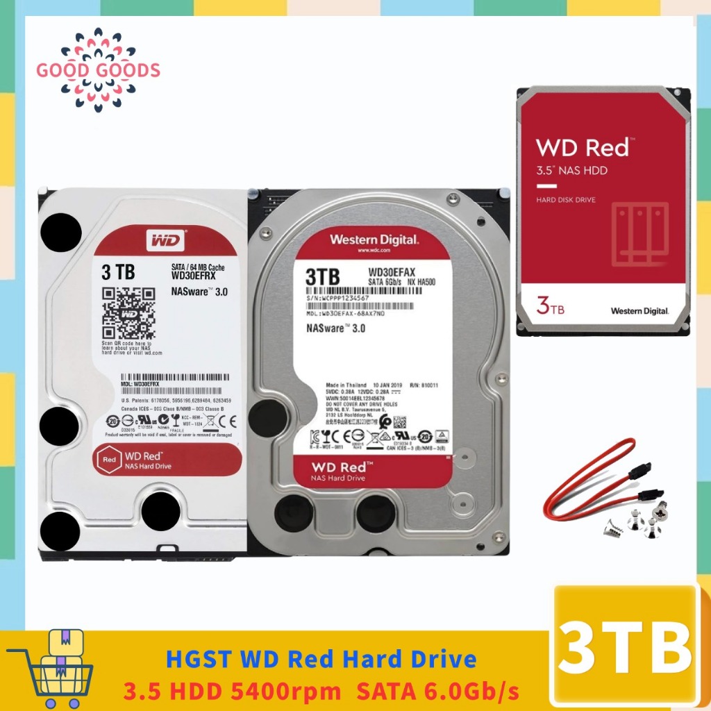 HGST WD RED 3TB HDD - 3.5" ภายใน - 5400 RPM SATA 6Gb/s 256MB/64MB แคชเดสก์ท็อปฮาร์ดไดรฟ์ภายใน NAS WD