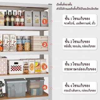 3/4/5 ชั้นวางของชั้นเหล็ก ชั้นวางของ สแตนเลส+ไม้ แข็งแรงมาก วางของครัว ตู้หนังสืออเนกประสงค์ เหล็ก