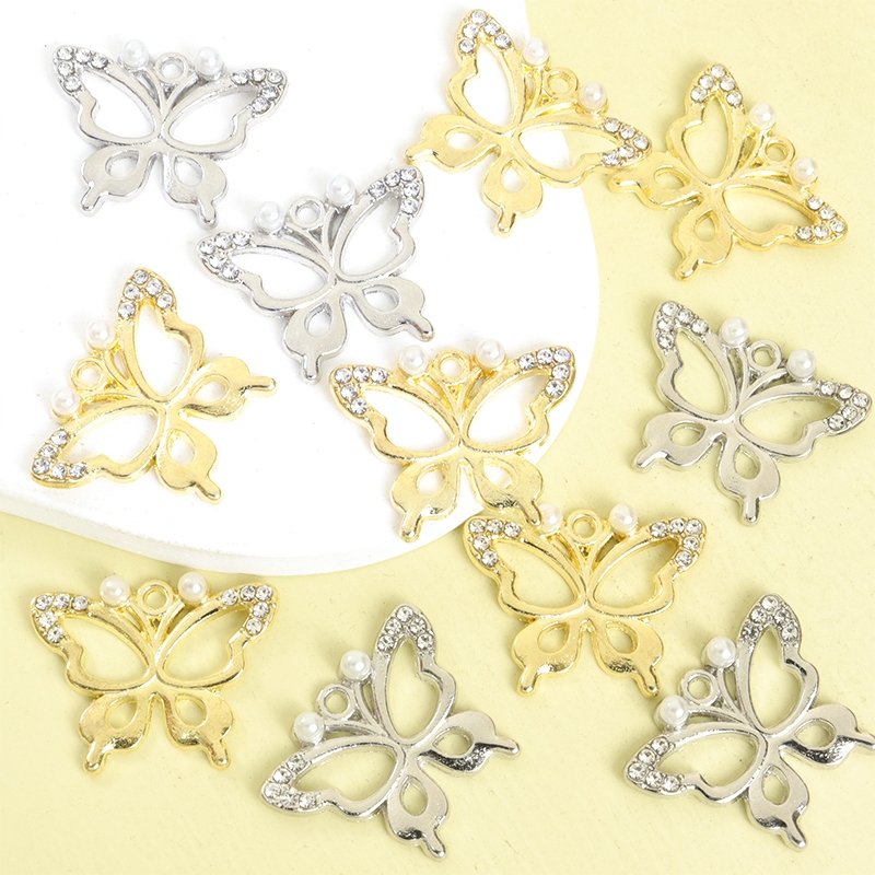 10 ชิ้นสไตล์ Simply & Elegant ประณีต Hollow ผีเสื้อ Rhinestones & Pearls แฟชั่นเครื่องประดับที่ละเอียดอ่อนอุปกรณ์เสริมสร้อยคออเนกประสงค์สร้อยข้อมือต่างหู DIY จี้