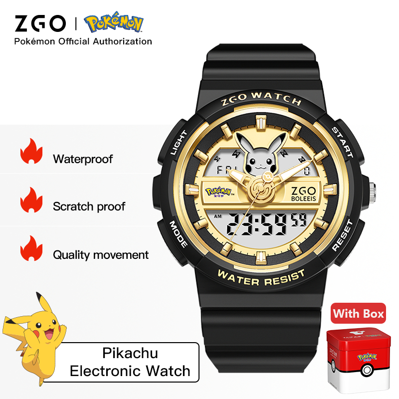 ZGO x Pokémon Pikachu นาฬิกาเด็ก ฟังก์ชั่นโครโนกราฟ-ปลุกสั่น ดีไซน์สปอร์ต นาฬิกาอิเล็กทรอนิกส์กันน้ำ 8631