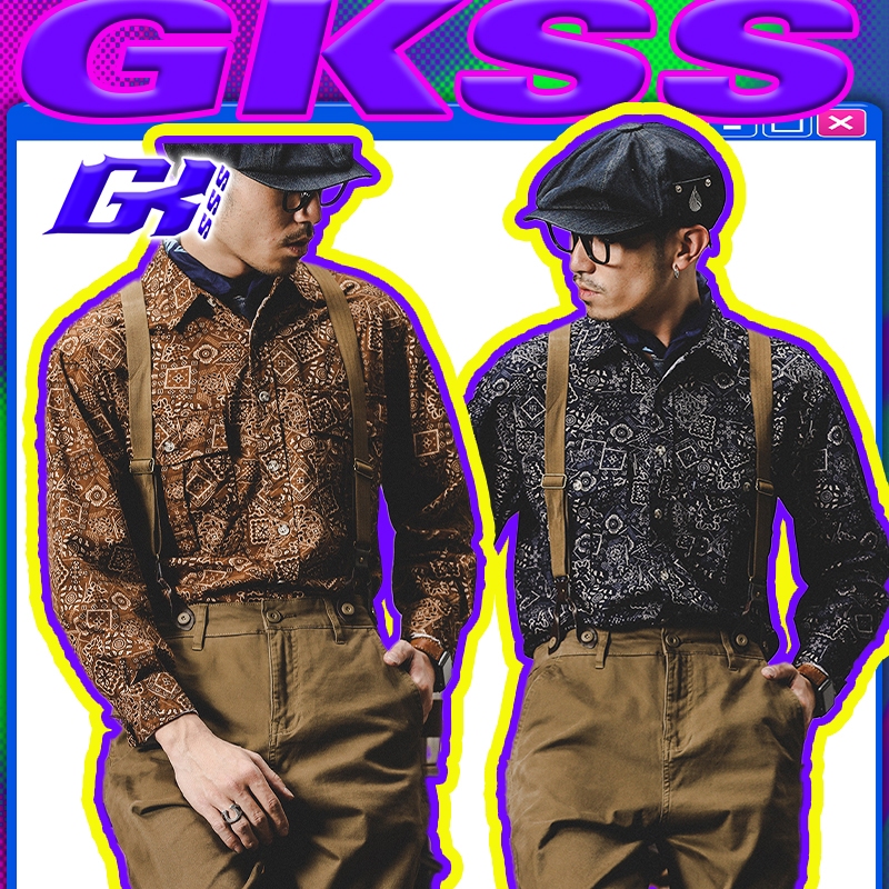 GKSSS เสื้อแขนยาวผู้ชายพิมพ์วินเทจสไตล์อังกฤษเสื้อพรีเมี่ยม