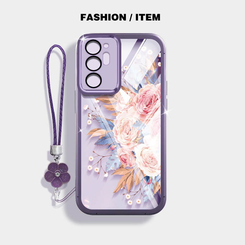 เคสโทรศัพท์สําหรับoppo A1 A3 Pro 5G Reno8 T 4G 5Gแฟชั่นช่อดอกไม้โปร่งใสAnti Dropกรณีดอกไม้เชือกแขวน