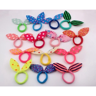 in Stock ยางรัดผมalastic น่ารัก Polka Bow กระต่ายหูแถบคาดศีรษะสาวแหวน Scrunchie เด็กผู้ถือผมหางม้าอุปกรณ์เสริมผม
