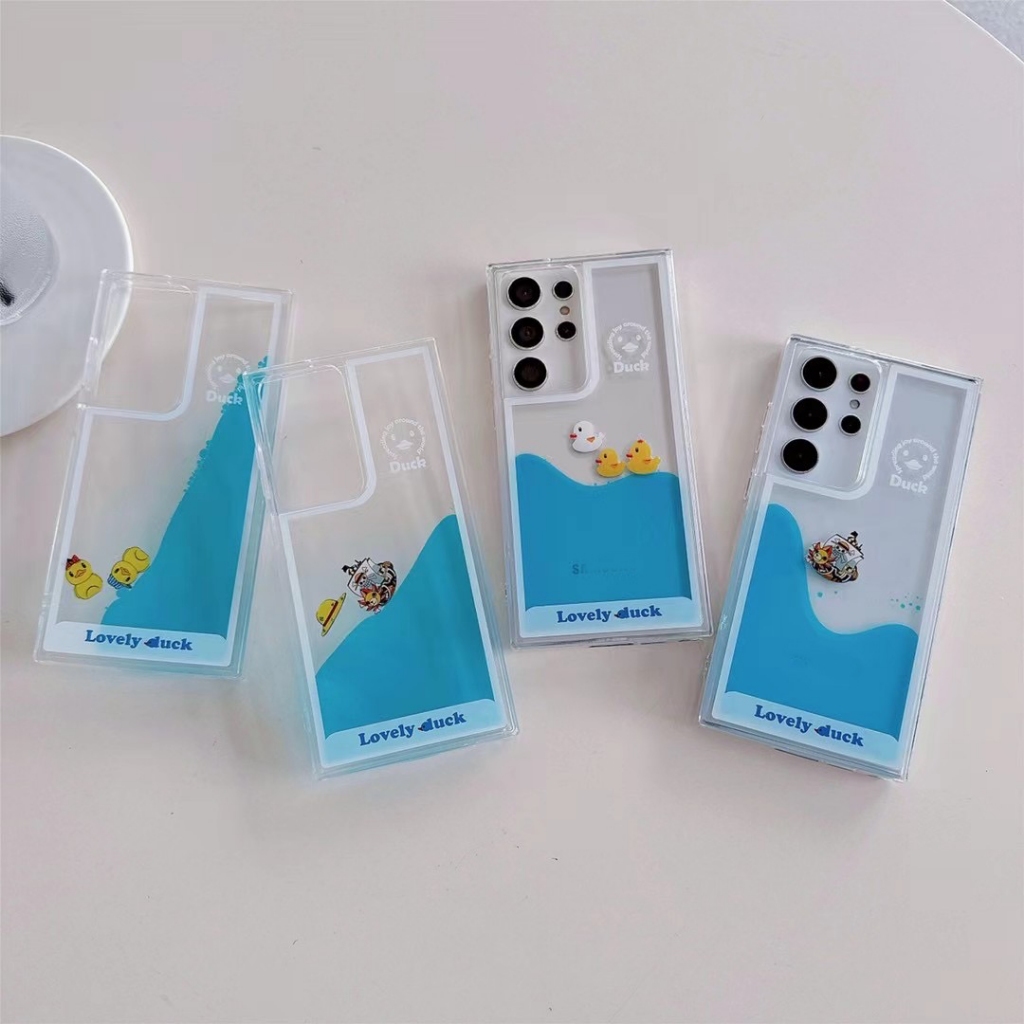 สําหรับ Samsung S22 Ultra S23 Plus การ์ตูนน่ารัก One Piece Duck Icon Floating Liquid Quicksand Case Cover