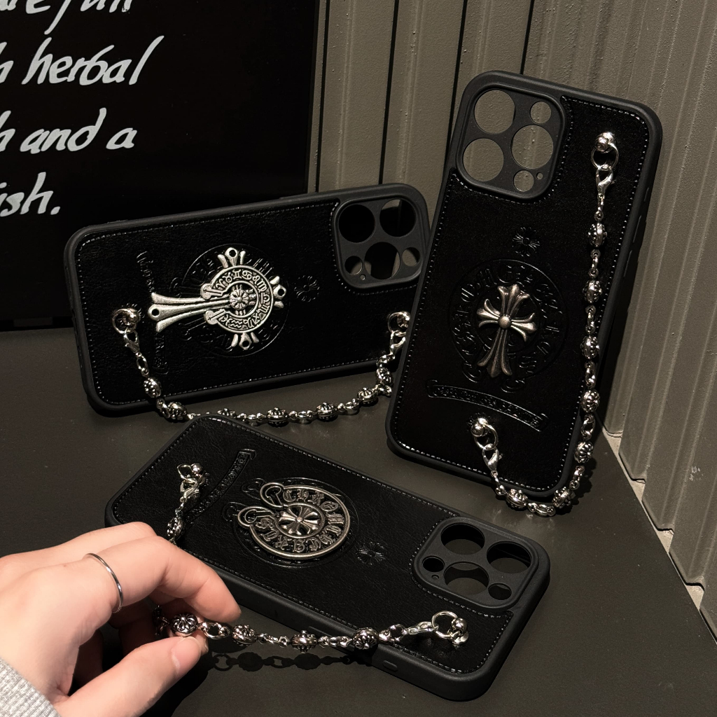 Chrome Hearts หนังนุ่มเงินเครื่องประดับสร้อยข้อมือ DIY เคสโทรศัพท์สําหรับ iphone 16 15 Pro Max 14 Pro Max i14 Plus 13 Pro Max i13 13pro i11 11 Pro Max 12 Pro Max ฝาครอบป้องกัน