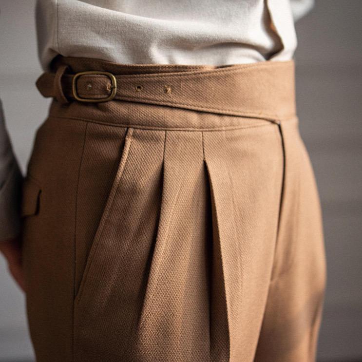Meason ผู้ชาย gurkha pants เอวสูง เอวปรับได้ ผ้าไม่ต้องรีด ดำ สีกาแฟ สีขาว กากี 28-36ไซส์ A59