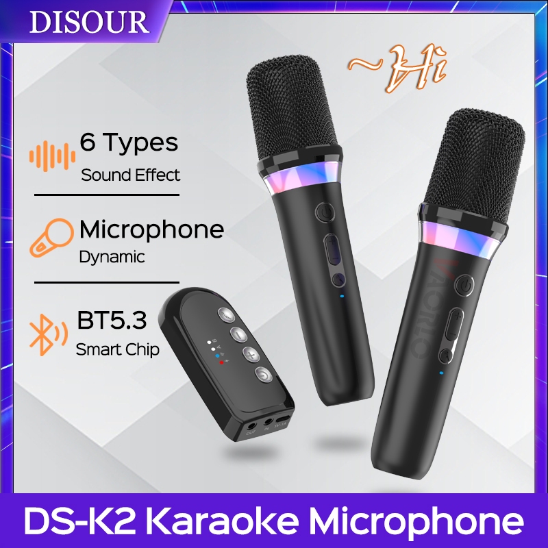Disour DS-K2 บลูทูธ 5.3 ไร้สายแบบไดนามิกไมโครโฟนมือถือ RGB Light DSP Mixer ระบบ Professional ไมโครโฟนสําหรับคาราโอเกะ Party