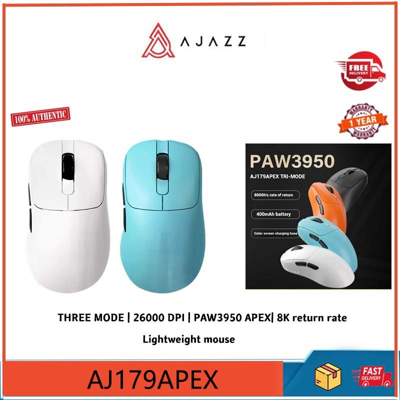 Ajazz aj179 apex เมาส์วิดีโอเกมมือขวาสามโหมด อัตราคืน 8k PAW3950/3395 เมาส์น้ําหนักเบา 42K DPI พร้อมการชาร์จที่นั่งแม่เหล็กหน้าจอสี